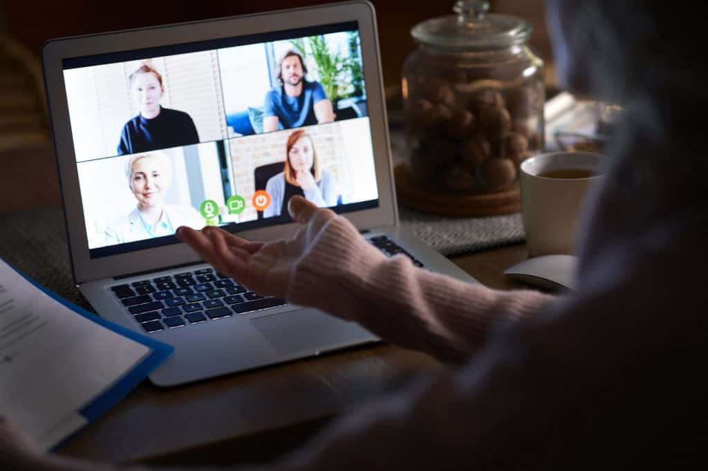 Close up video conference to late at home